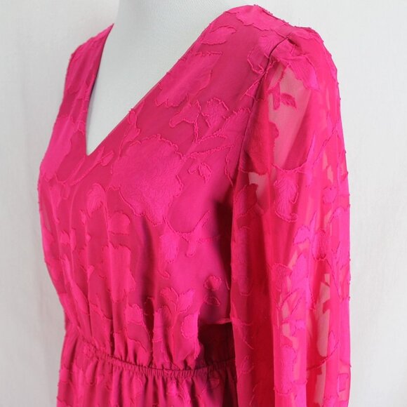 Evereve Penelope Dress Womens Size M Pink V Neck Long Sheer Sleeve Elastic Waist - Picture 4 of 7